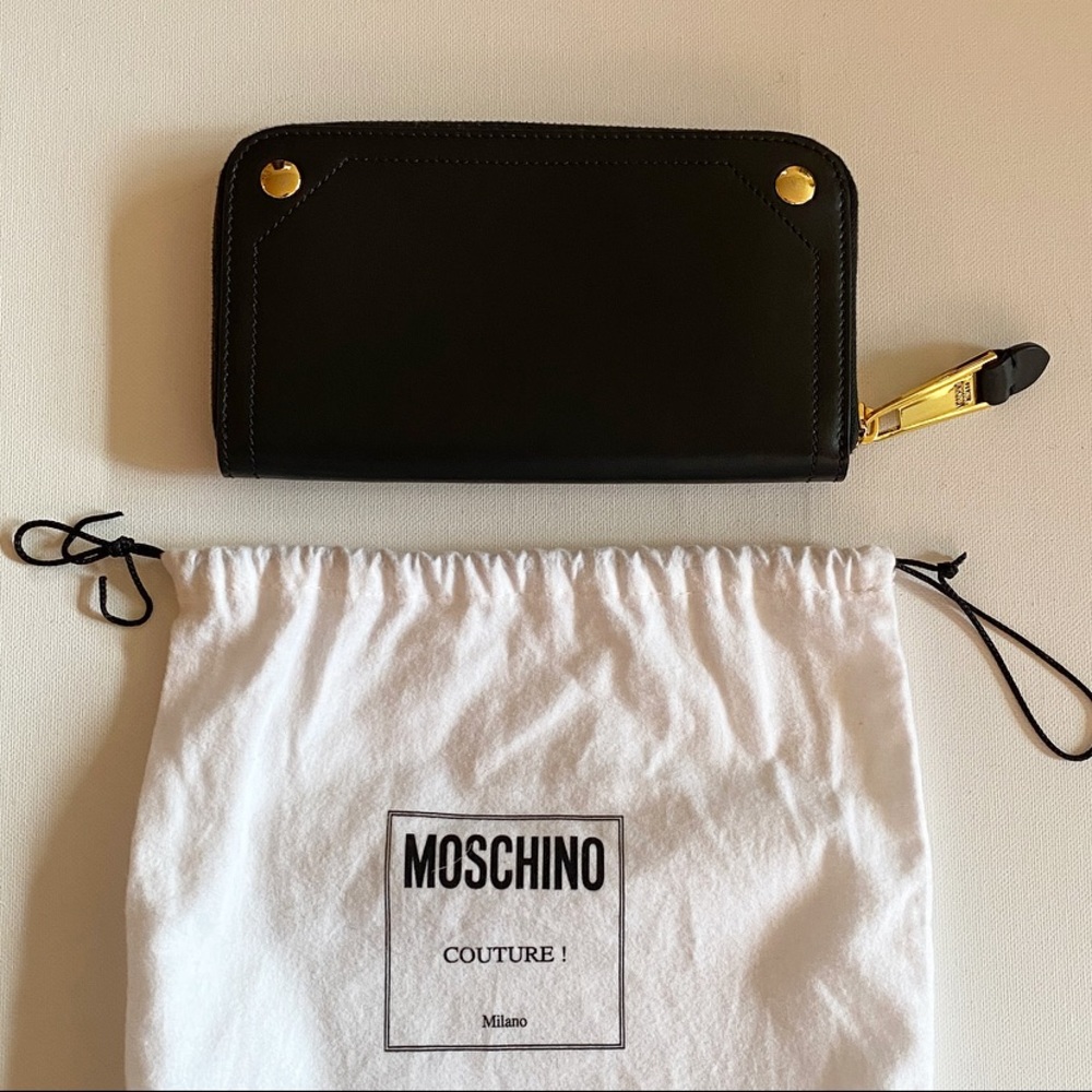 Moschino Black Leather Moto Wallet w Gold Hardware - Picture 2 of 6